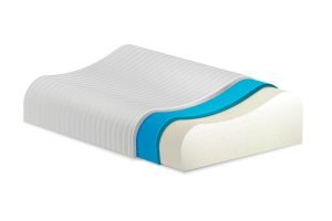 Pillow orthopedic realistic composition with cumbersome image of contour memory foam pillow isolated on blank background vector illustration